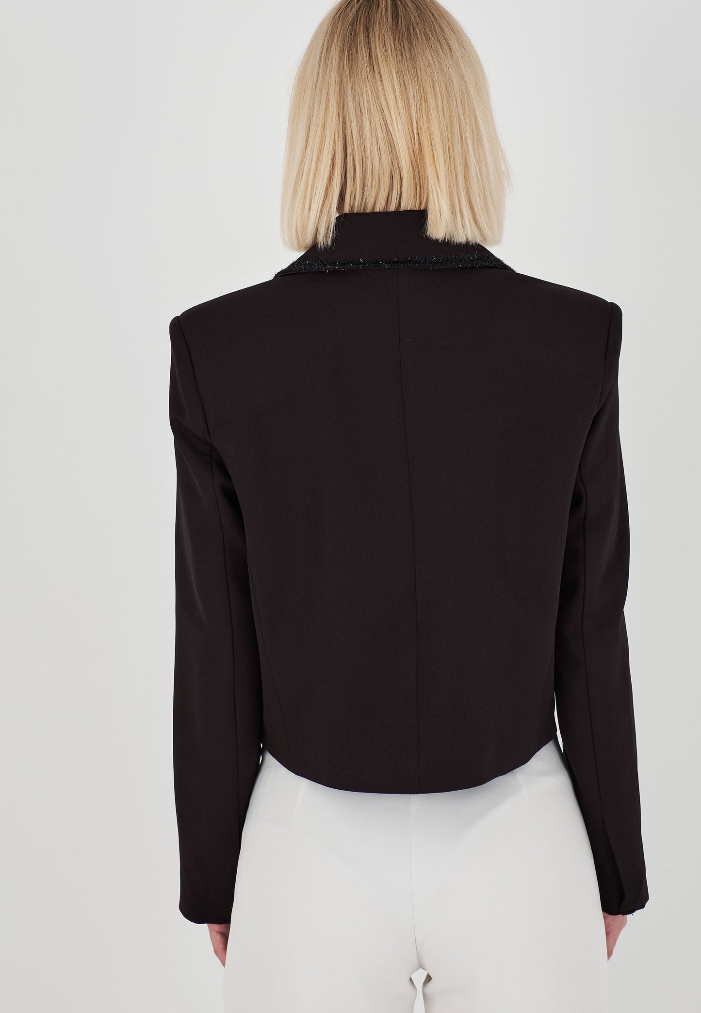 Glitter Striped Double Breasted Collar 4-Button Jacket - Black