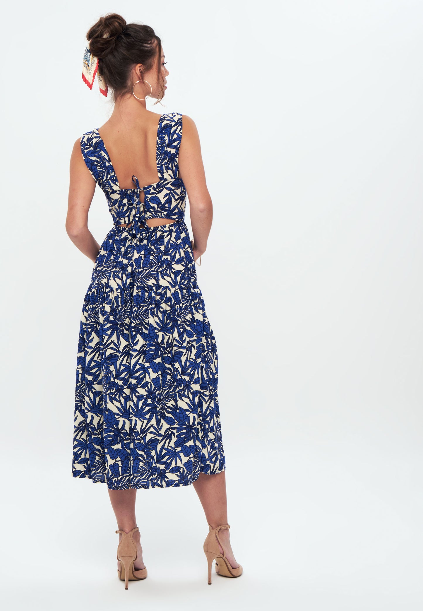 Printed Tie Back Long Dress - Day dress - navy blue