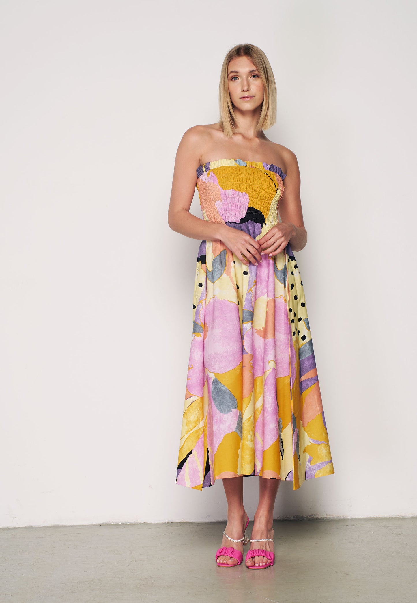 Sleeveless Patterned Sundress - Pink & Yellow