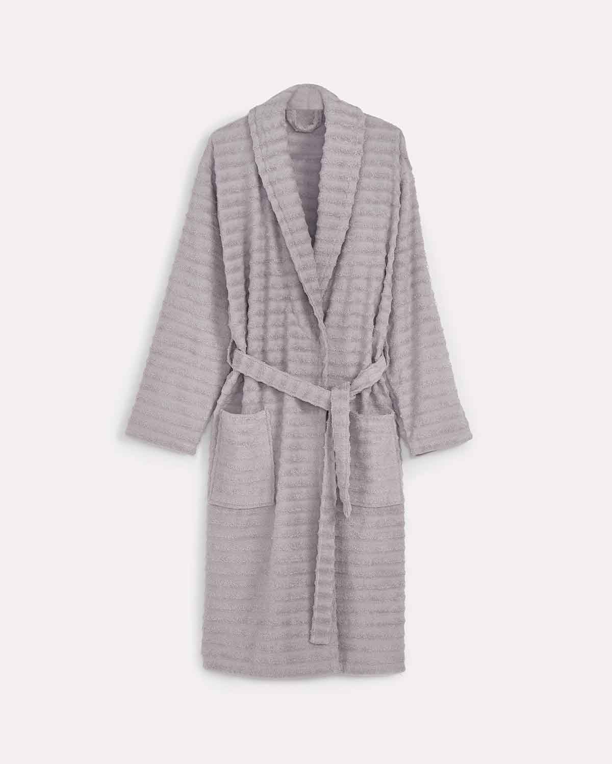 Ribbed Cotton Bathrobe - Dark Grey