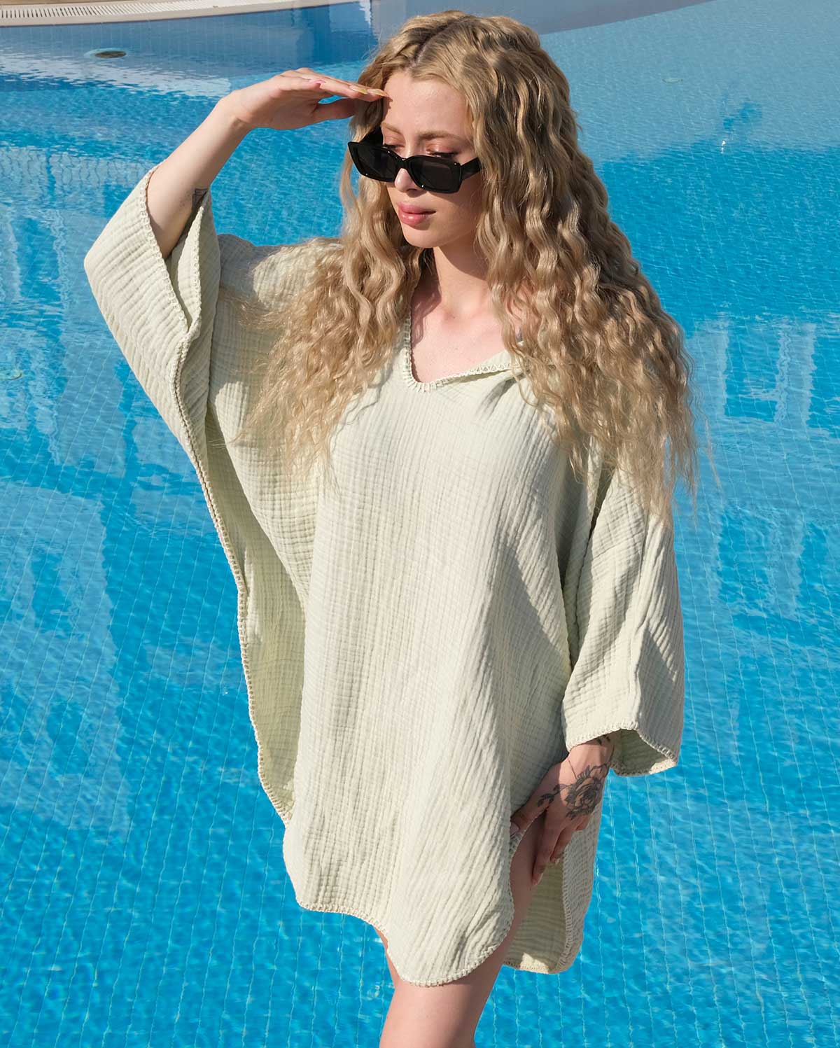 Cocoon Cotton Poncho-Light Green