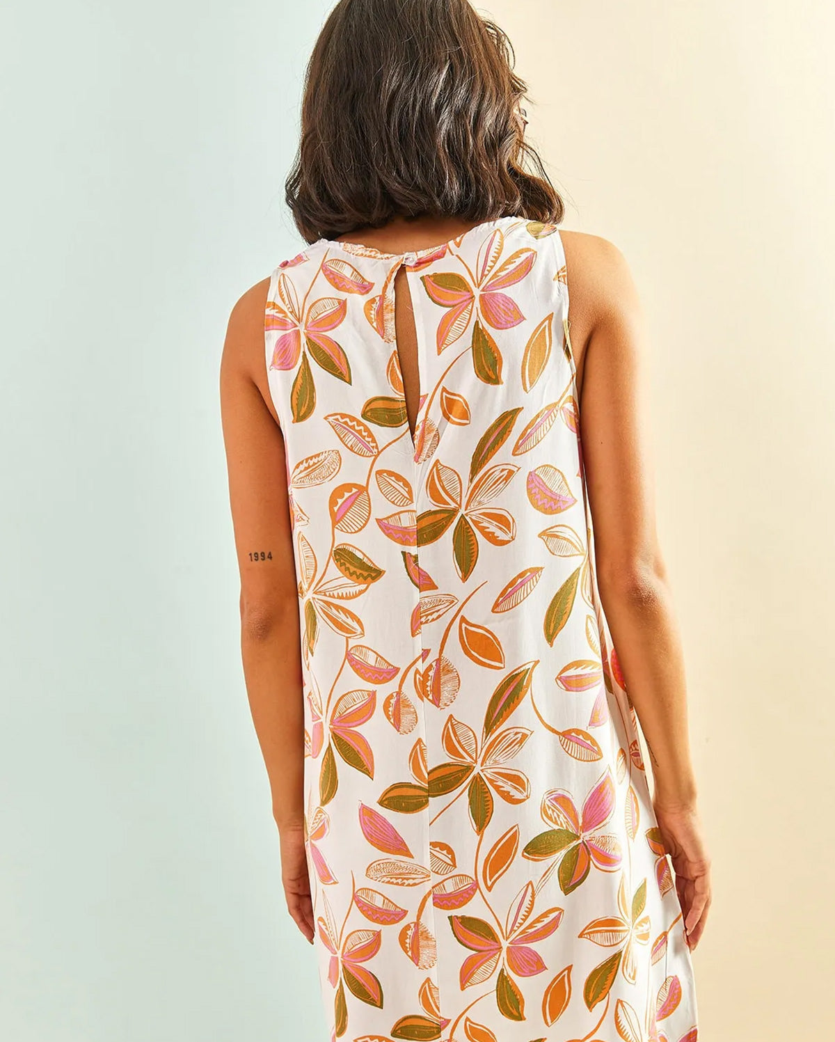 Multi-patterned Backless Dress - White & Orange