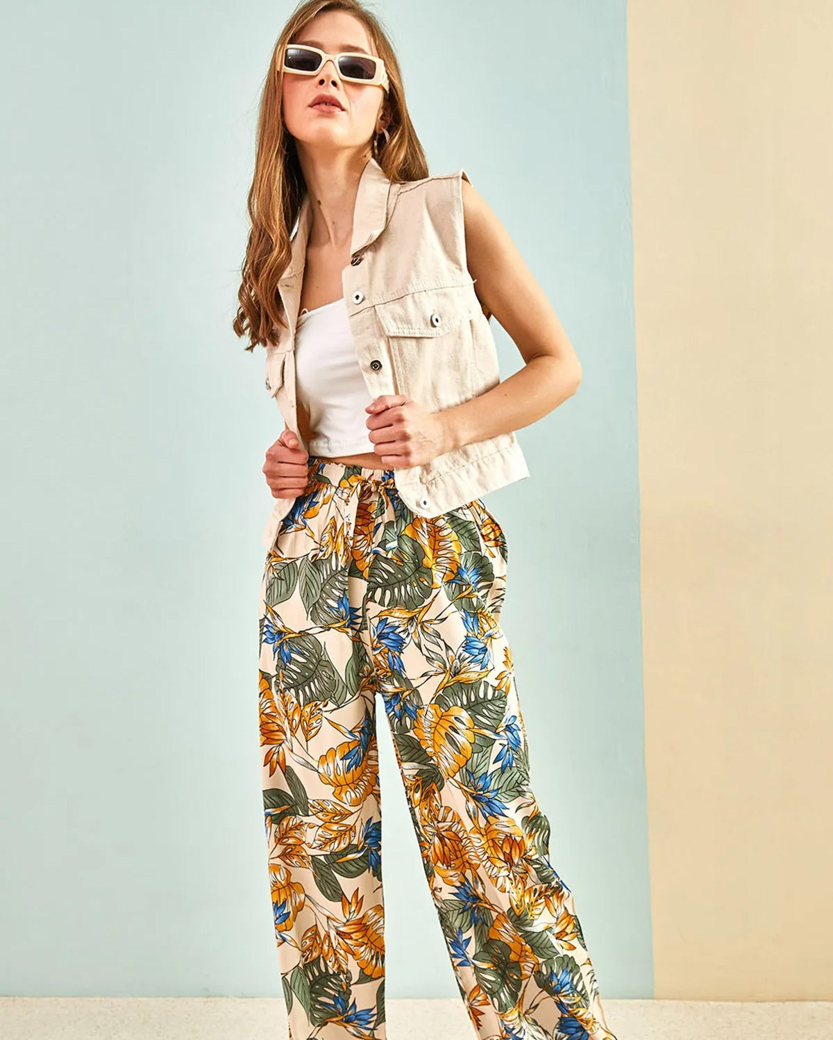 Multi-patterned Elastic Waist Pant - Mint Green