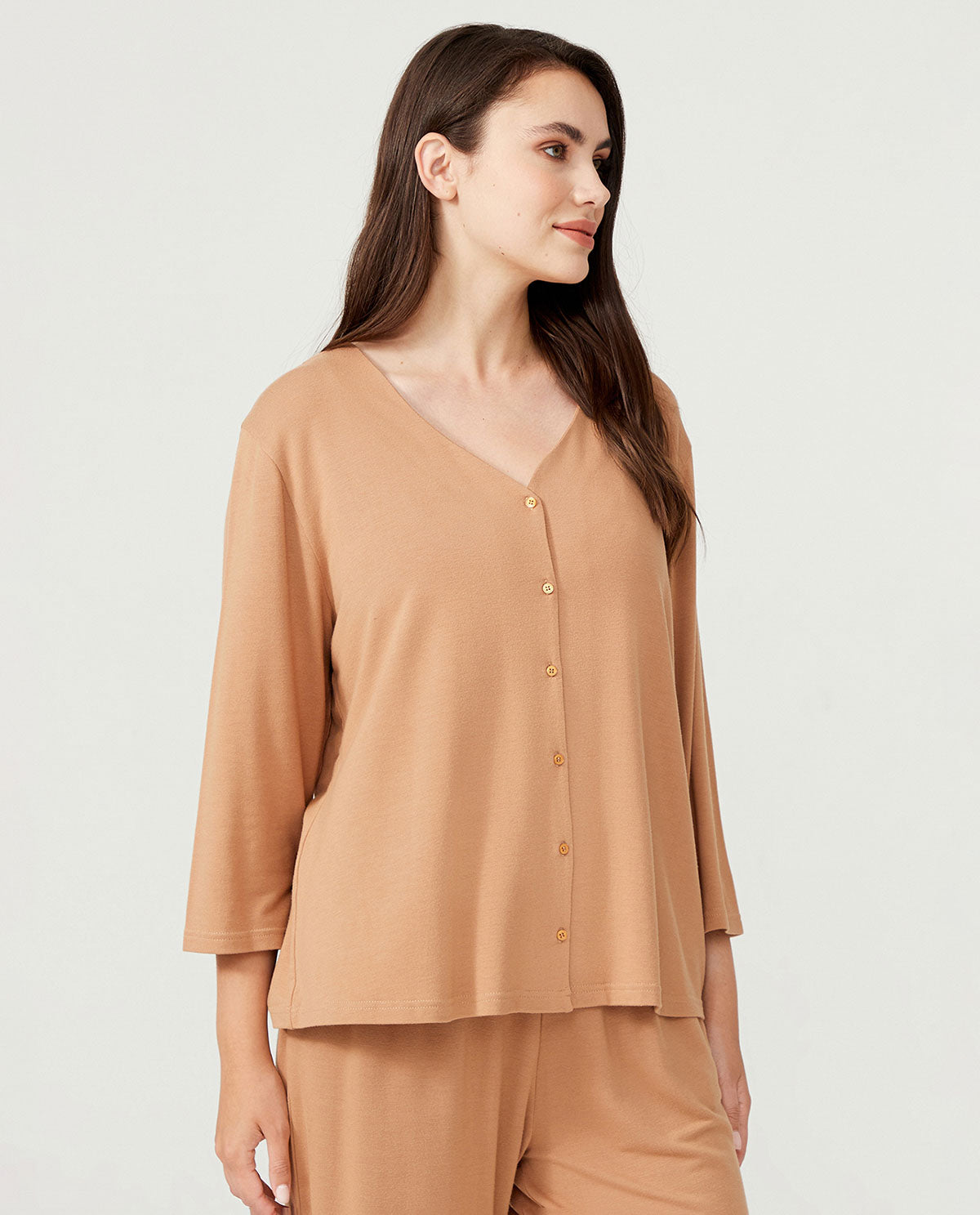 Plus Size Loungewear Set - Light Brown - Ocoza