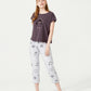 Short Sleeve Penguin Printed Cotton Pyjama Set - Grey - Ocoza