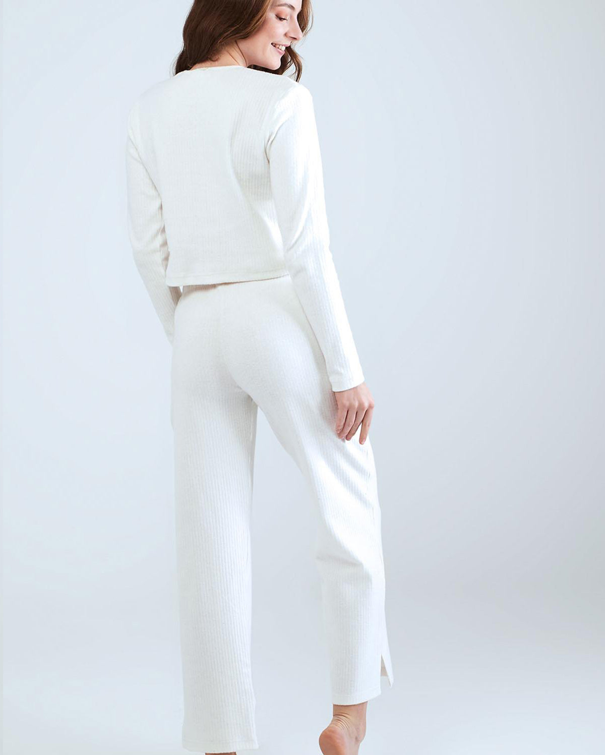 Long Sleeve Crew Neck Pyjama Set - White