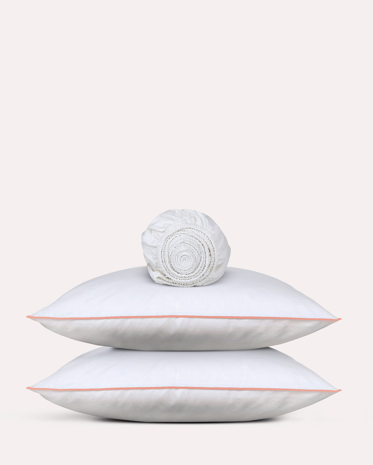 Classic Percale - Fitted Sheet Set- White with Peach Piped Edge