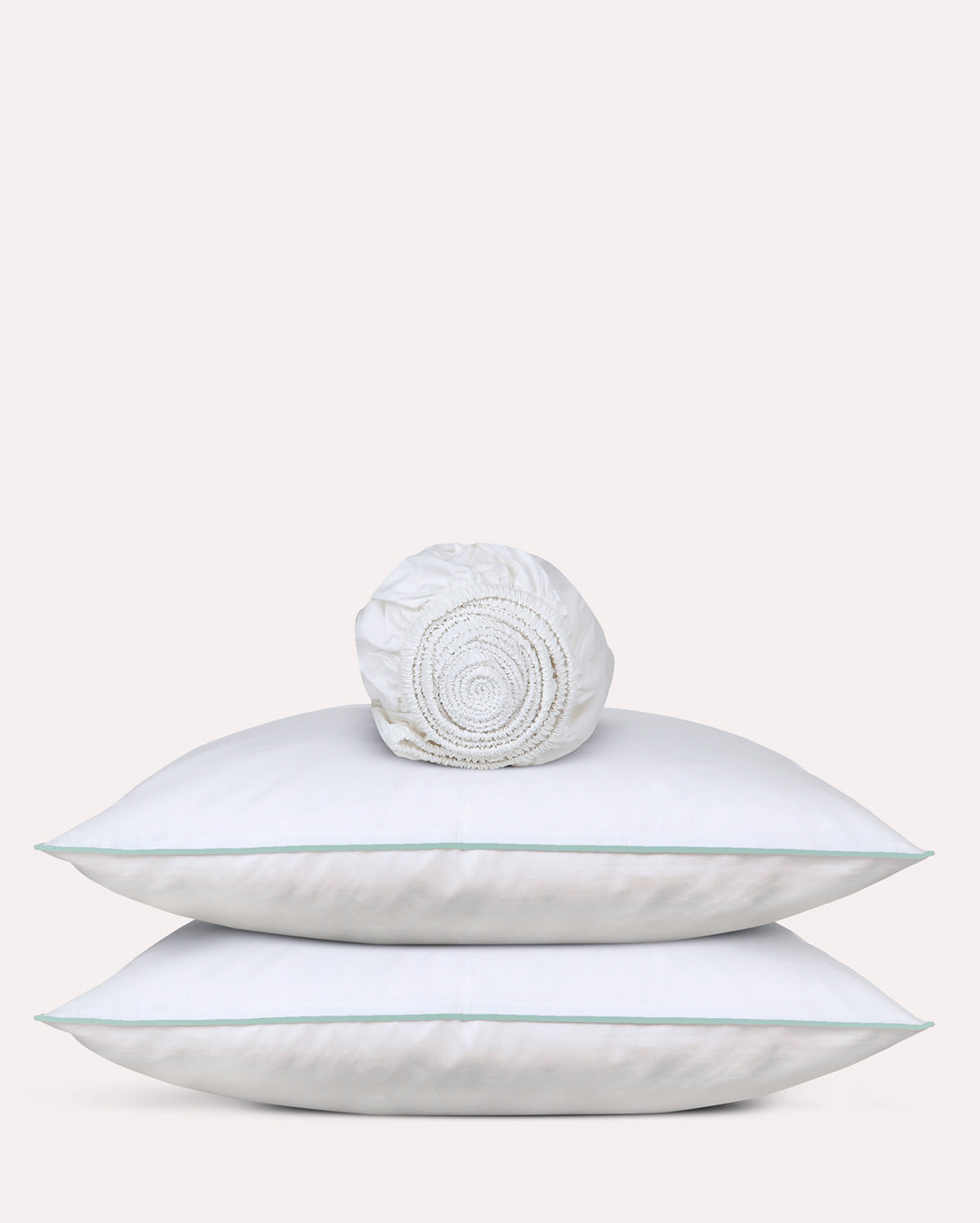 Classic Percale - Fitted Sheet Set- White with Jade Green Piped Edge