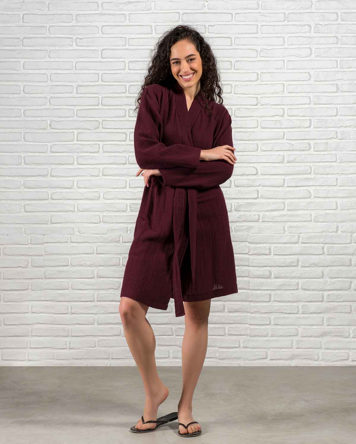 Muslin Cotton Bathrobe - Mulberry