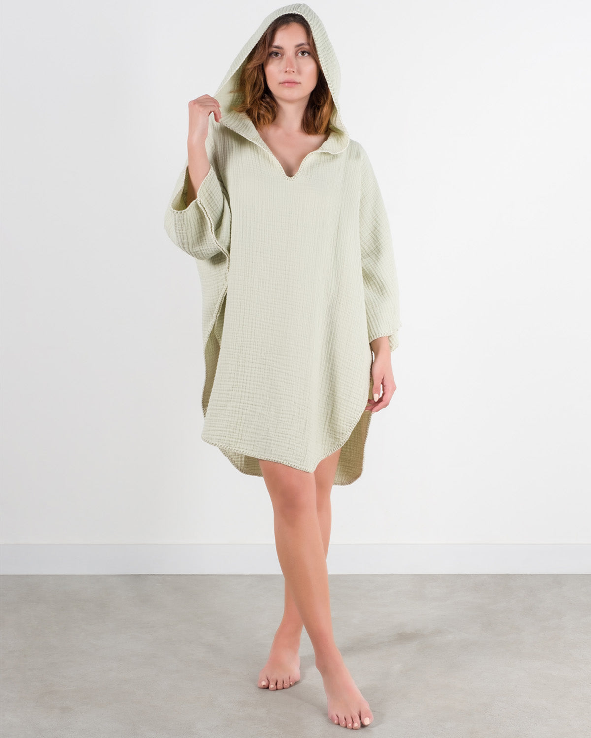 Cocoon Cotton Poncho-Light Green