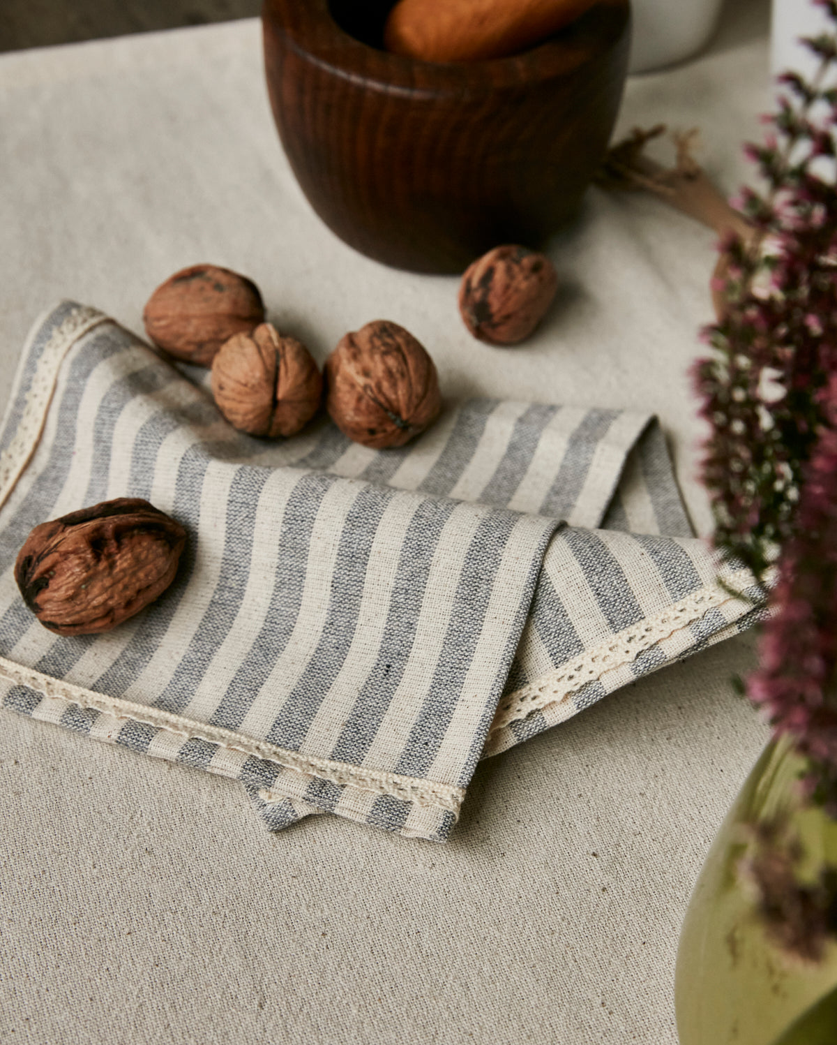 Striped Linen Service Napkin - Grey - Ocoza