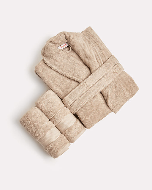 Spa Cotton Bathrobe Set 3 pcs -Beige - Ocoza