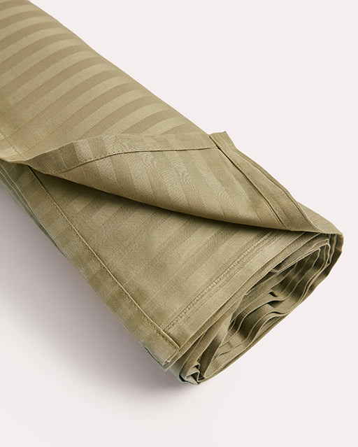 Sateen Stripe Flat Sheet - Oil Green - Ocoza