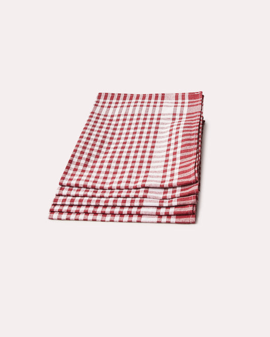 Checked Cotton Tea Towel 6 pcs - Burgundy - Ocoza