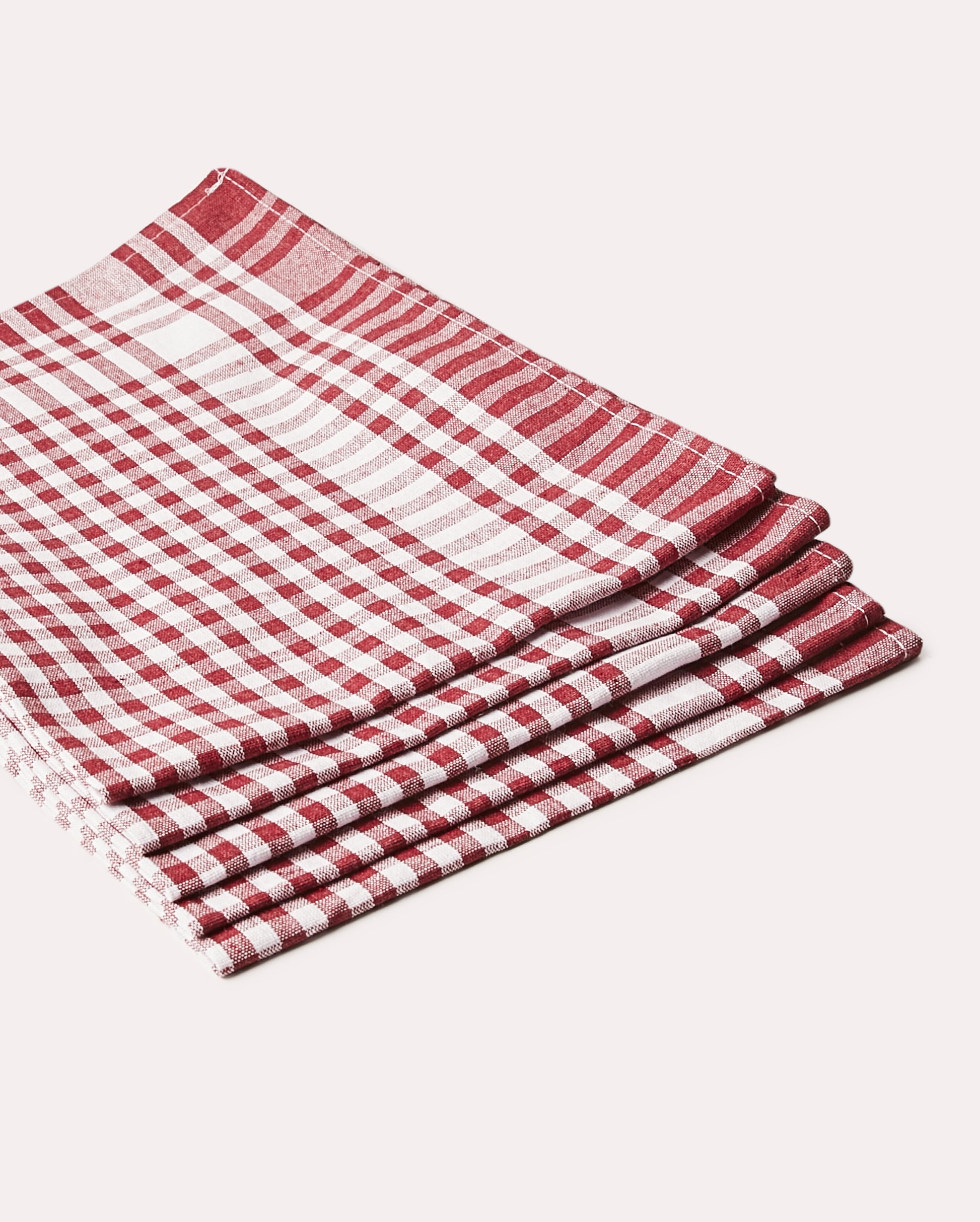 Checked Cotton Tea Towel 6 pcs - Burgundy - Ocoza