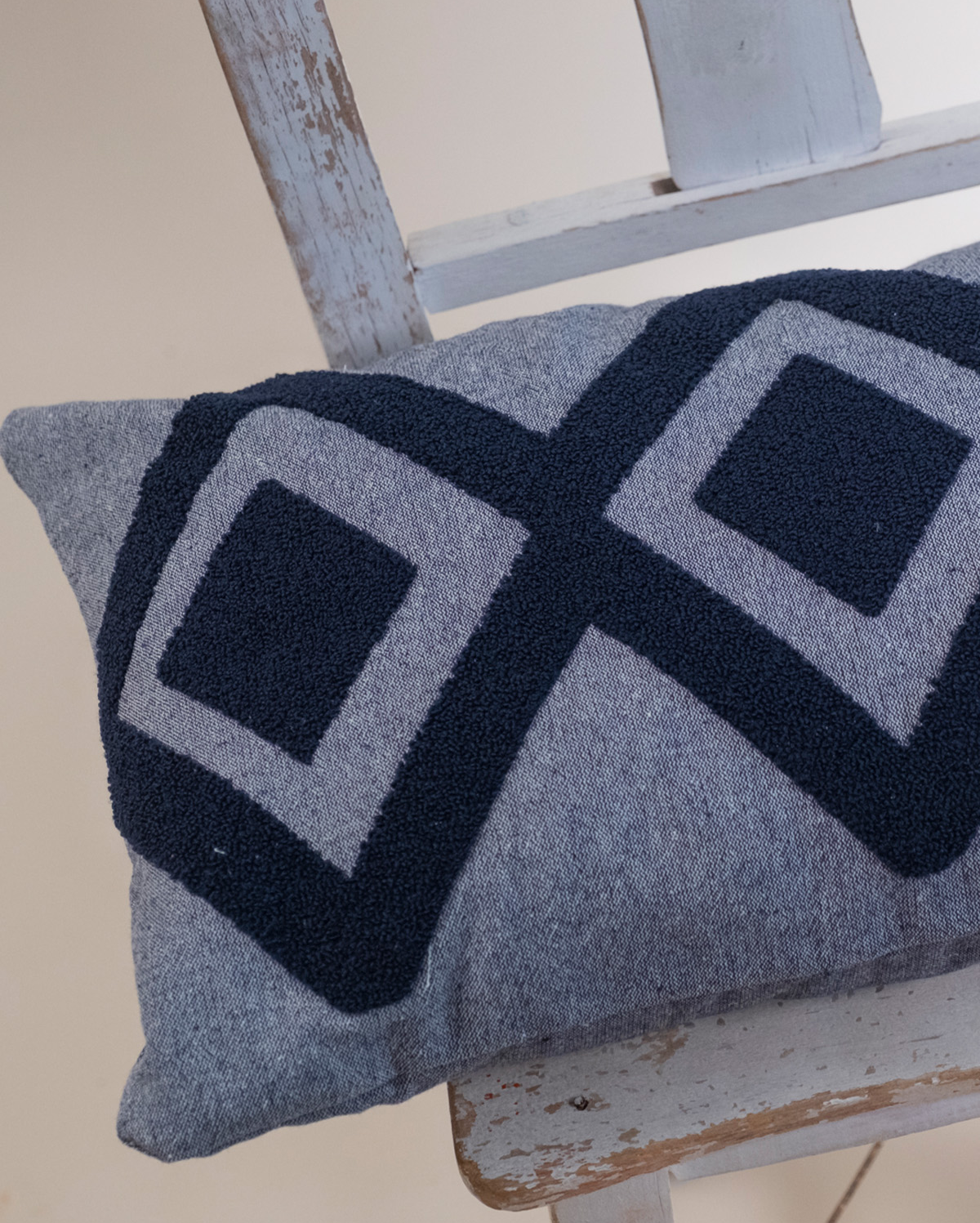 Zigzag Embroidery Cushion Cover - Blue & Grey