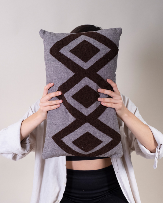 Zigzag Embroidery Cushion Cover - Brown