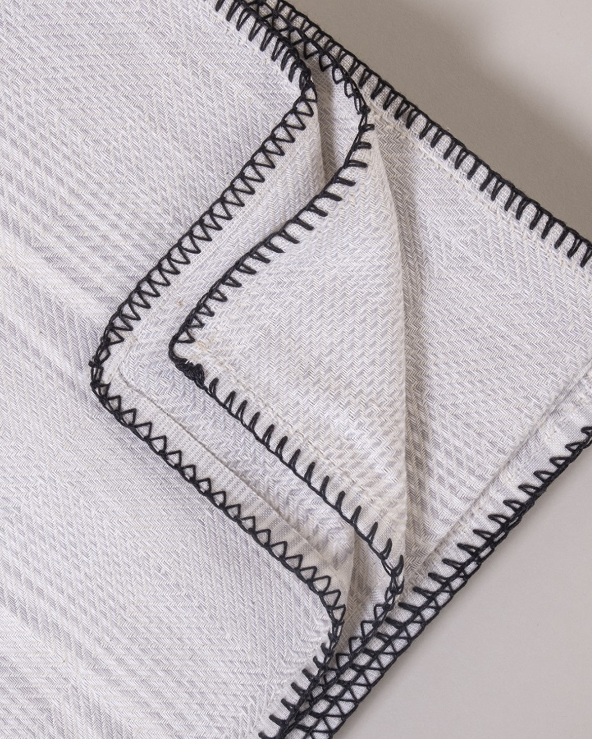 Cotton Crystal Throw - White with Black Stitch