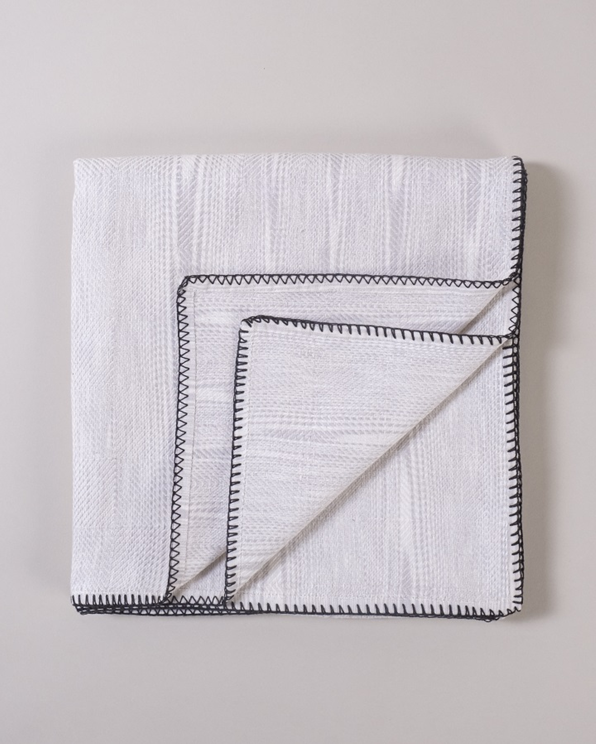 Cotton Crystal Throw - White with Black Stitch