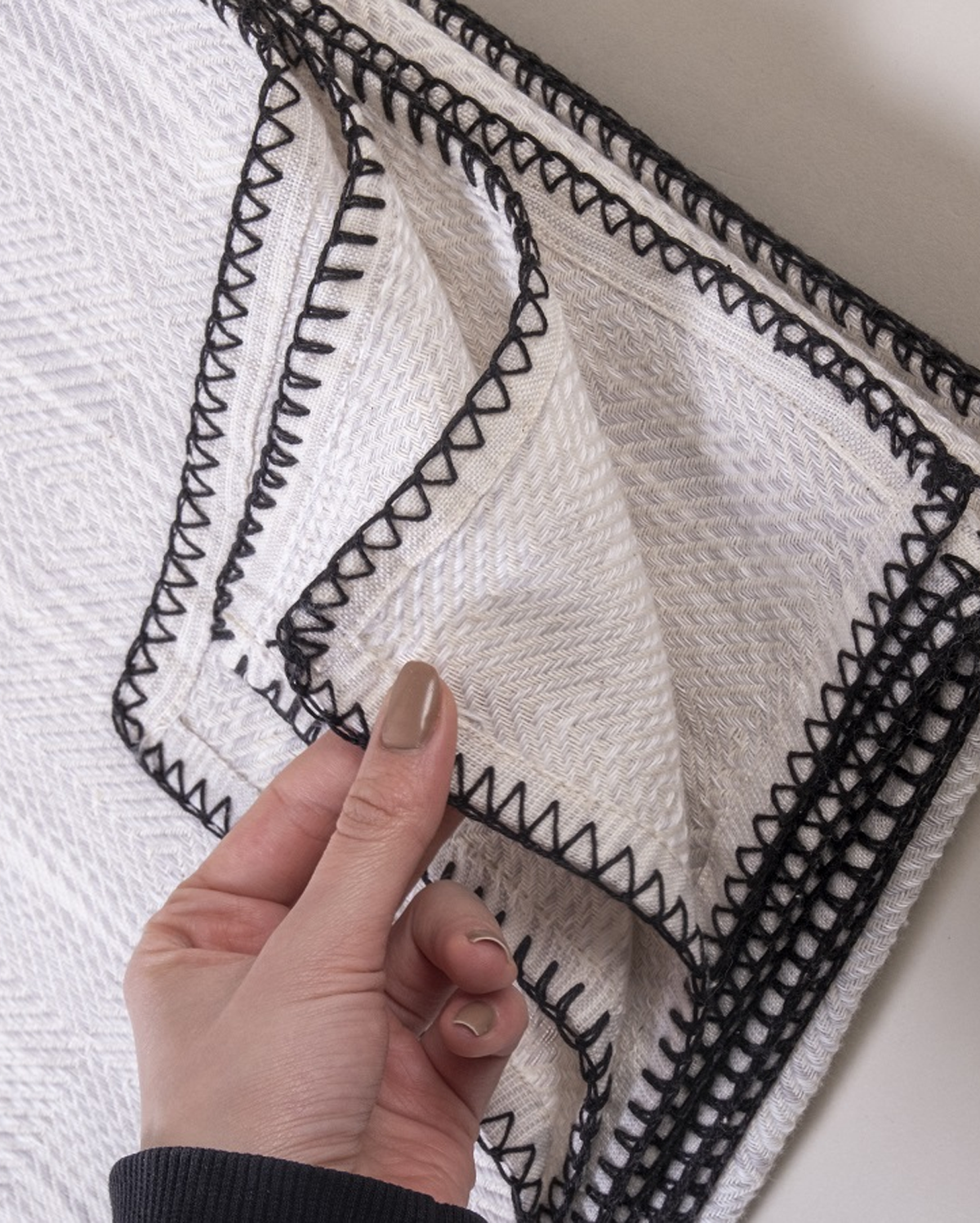 Cotton Crystal Throw - White with Black Stitch