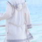 Cotton Oxford Waffle Bathrobe - White & Blue