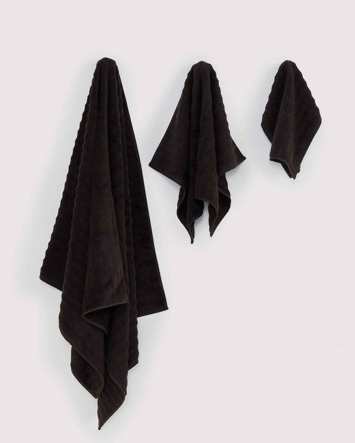 Ribbed Soft Cotton Towel Set - Black (3 Towels)