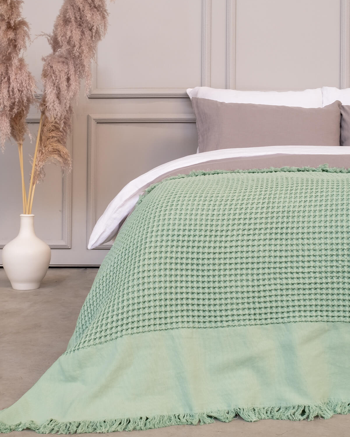 Waffle Bed Cover - Green