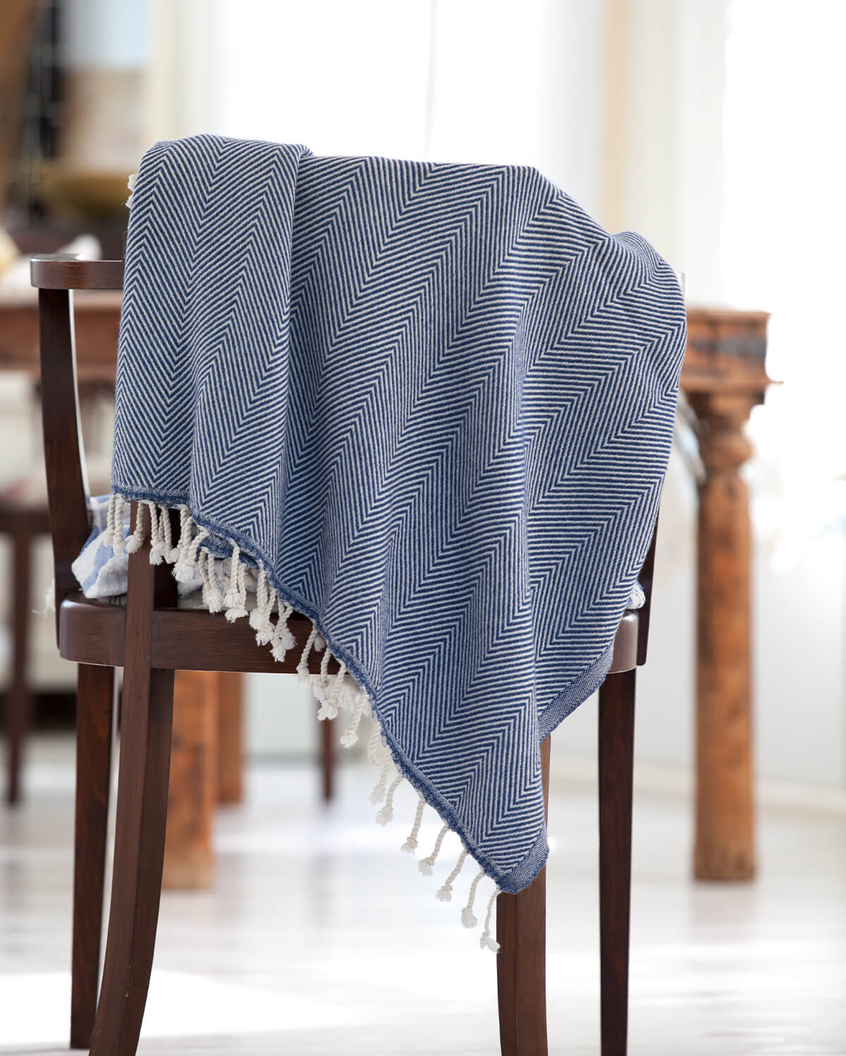 Herringbone Wool Throw - Denim